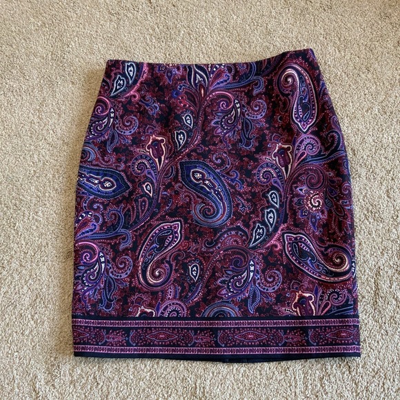 Talbots Multi Color Paisley Print Lined Pencil Skirt Women's Size 10 Petite‎ EUC - Picture 1 of 11